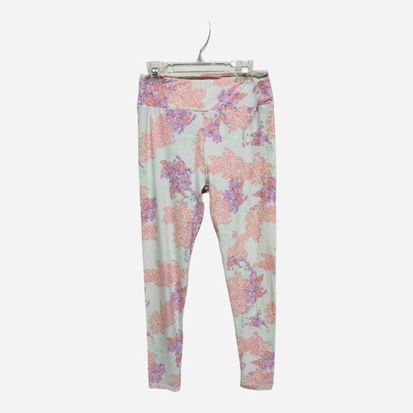Lularoe White Background Floral Leggings One Size (OS) Butter soft - Picture 1 of 5